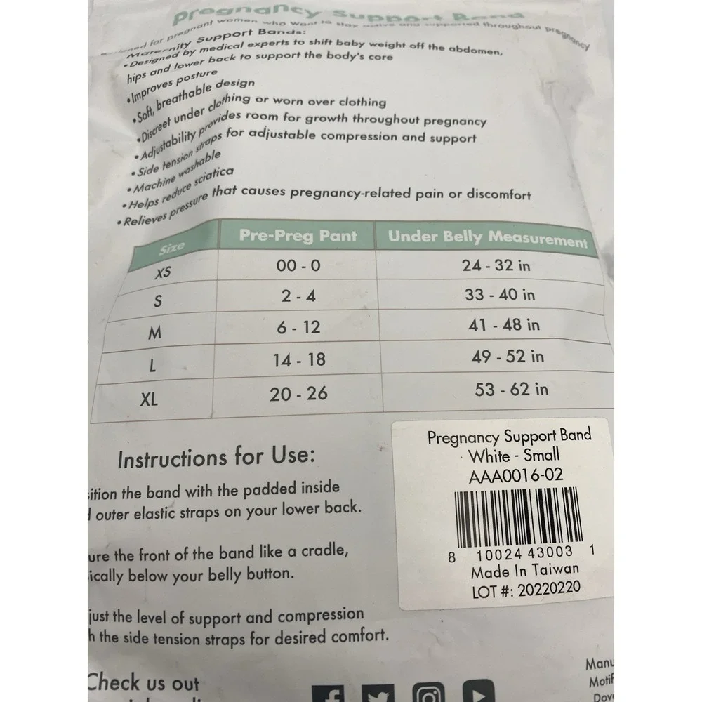 Pregnancy Back Brace Support Motif‎ Medical White Size Small AAA0016-02 NEW!